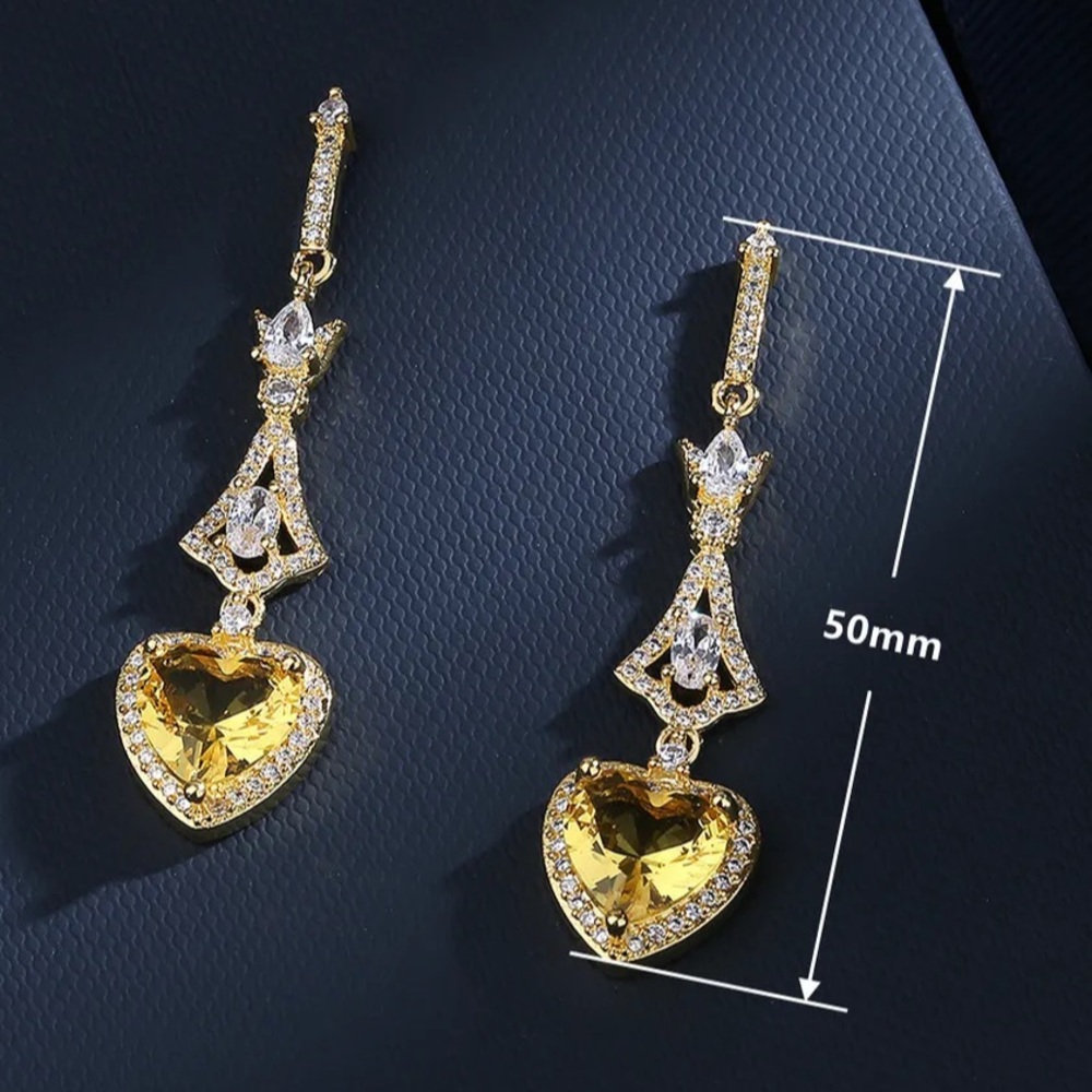 New 18k Yellow Gold Plated 925 Silver White Sapphire Citrine Heart Drops - Picture 5 of 5